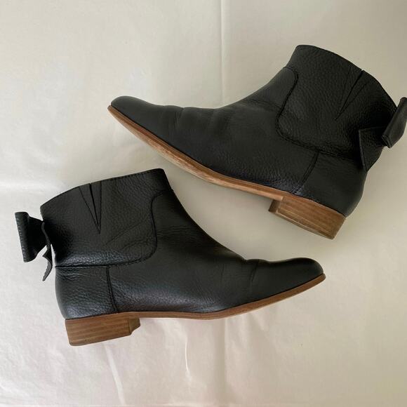 Kate Spade Prospect Bow Ankle Boots Size 8.5 Black Leather Flat Booties *fair - Picture 8 of 14